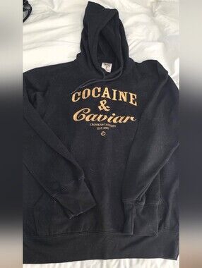 Crooks & Castles "Cocaine & Caviar" Black Hoodie with Gold Print Size Medium